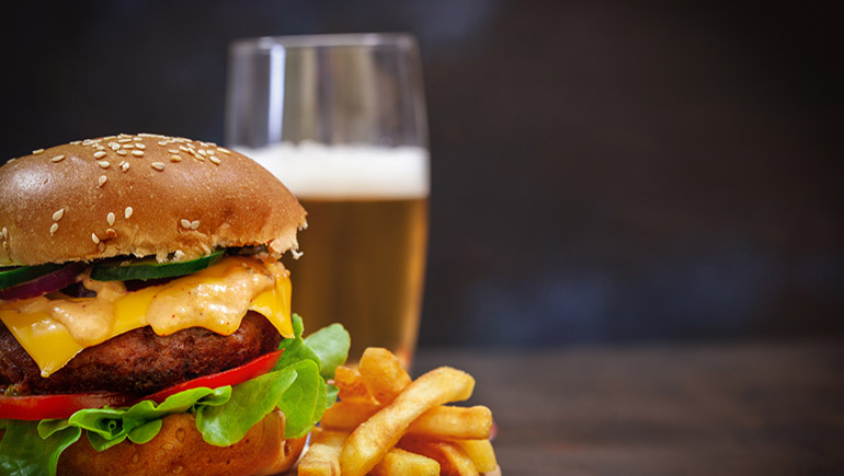 Fresh Hamburger And French Fries With Vegetable