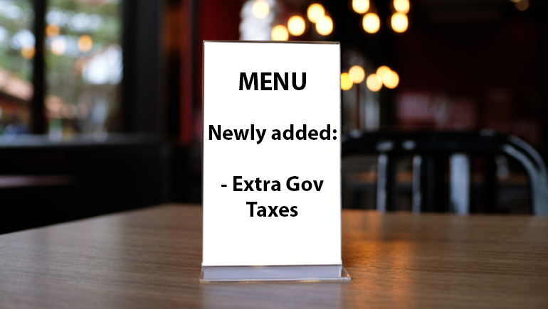 Menu featuring the newly added extra taxes applied by the Government