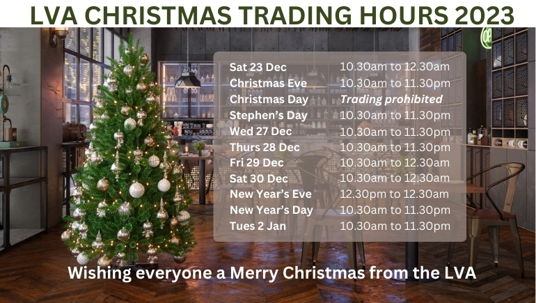 Trading hours for pubs across the Christmas period 2023 as provided by the LVA