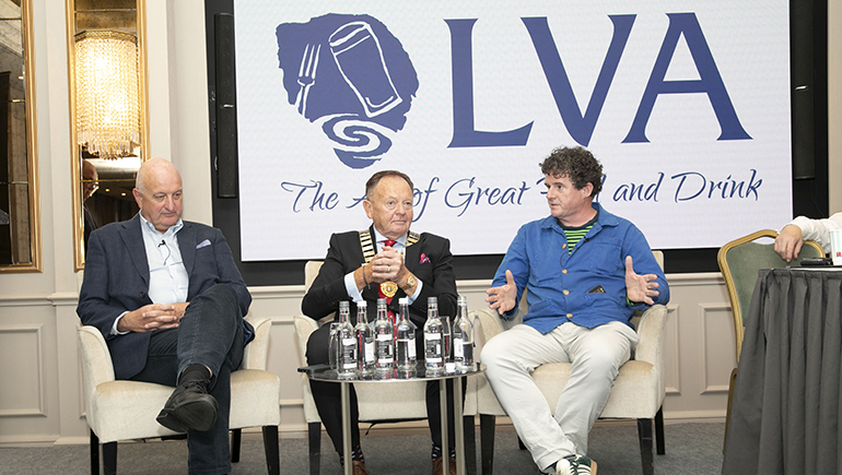 At the LVA Conference 2025, Oisín Rogers (right) of The Devonshire, Soho speaks during the expert panel discussion on the future of the on-trade. He was joined by (left) Patrick Rigney of The Shed Distillery of PJ Rigney and (centre) LVA Chair Tom Cleary of The Temple Bar