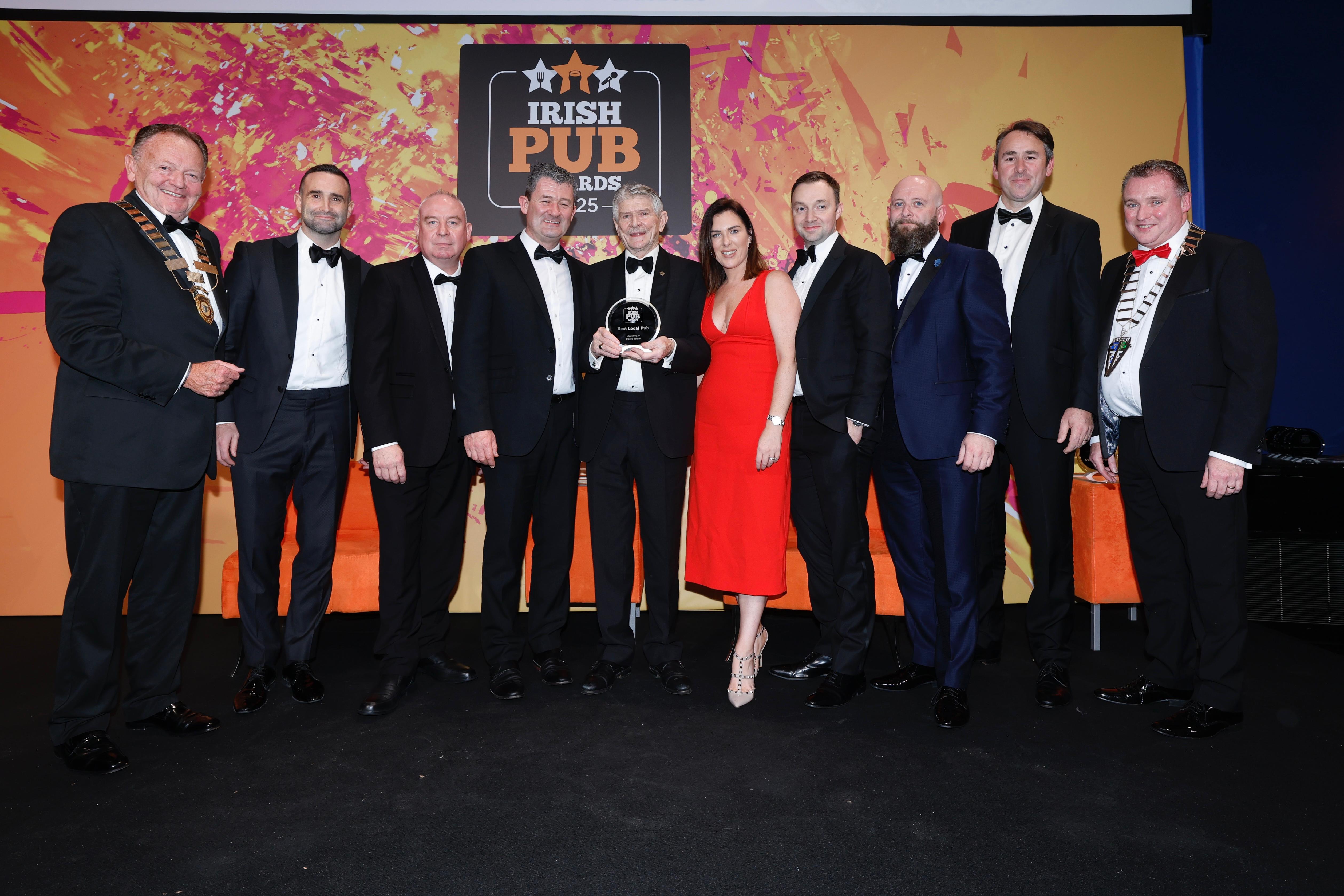 The team from the Laurels, Clondalkin picks up the award for 'Best Local Pub', sponsored by Diageo, at the Irish Pub Awards 2025